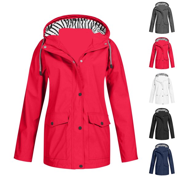 Mens Waterproof Comfy Rain Jackets Hooded Windproof Solid Color Fall And Winter Red Jackets Trench Coats 5XL