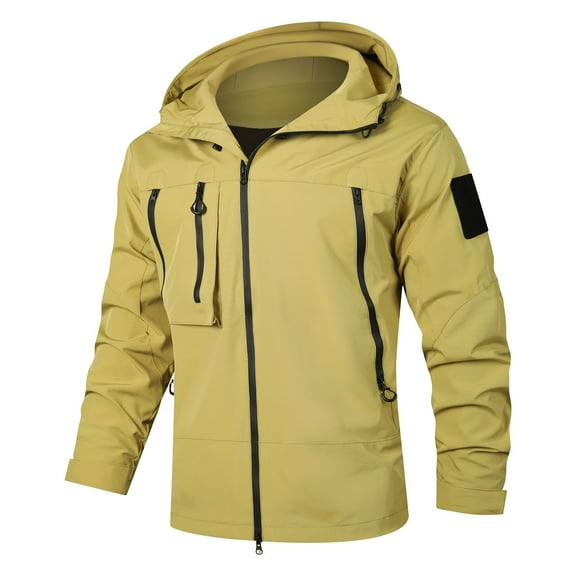 Mens Waterproof Jacket,Full Zip Windproof Softshell Jackets Outdoor Hooded Ski Tactical Coat Running Climbing Fishing Snowboarding Windbreak Outwear Daily Outing Overcoat Size S-3xl