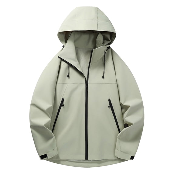 Mens Waterproof Long Sleeved Hooded Jacket Full Zipper Open-Front Blazer Athletic Stretch Jackets Relaxed Fit Causal Windproof Blouses with Pockets