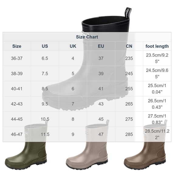 Mens Waterproof Mid Calf Fishing & Tide Pool Rain Wellies Slip Resistant Thick Rugged Sole Rubber Booties, Durable Footwear for Beach Wading, Farming, Outdoor Rainy Activities Brown E