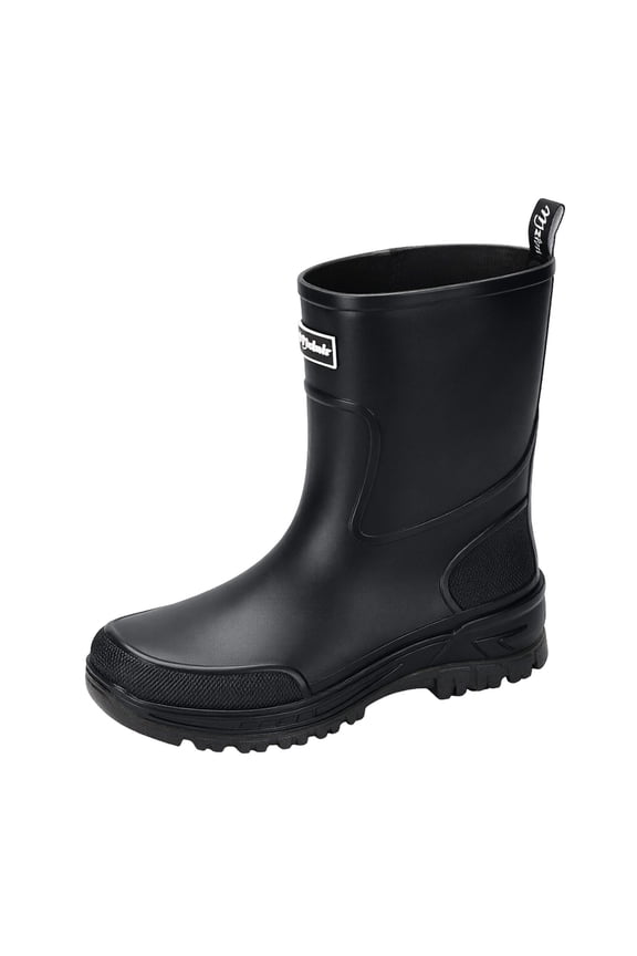 Mens Waterproof Mid Calf Fishing & Tide Pool Rain Wellies Slip Resistant Thick Rugged Sole Rubber Booties, Durable Footwear for Beach Wading, Farming, Outdoor Rainy Activities Black B