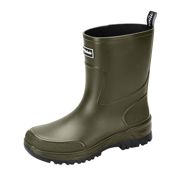 Mens Waterproof Mid Calf Fishing & Tide Pool Rain Wellies Slip Resistant Thick Rugged Sole Rubber Booties, Durable Footwear for Beach Wading, Farming, Outdoor Rainy Activities Green A