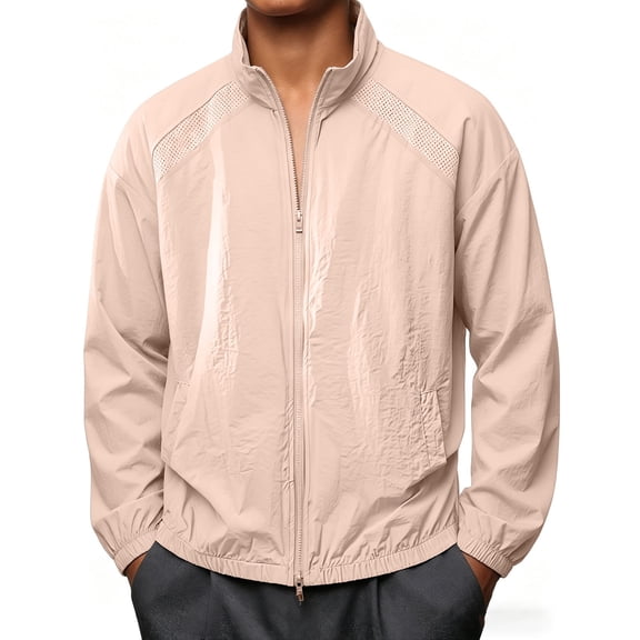 Mens Waterproof Rain Jacket Lightweight Soft Dry Protection Stand Collar Jacket UPF50+ for Outdoor Hiking