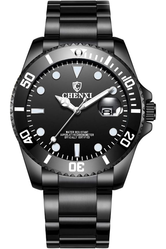 Mens Waterproof Watch Black Stainless Steel Luminous Dial Rotatable Bezel Analog Japanese Quartz Watches