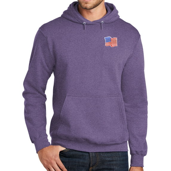 Mens Waving American Flag Patch Hoodie Sweatshirt, 2XL Heather Purple