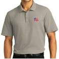 thumbnail image 1 of Mens Waving US Flag Patch Short Sleeve Polo Shirt, Small Gusty Gray, 1 of 5