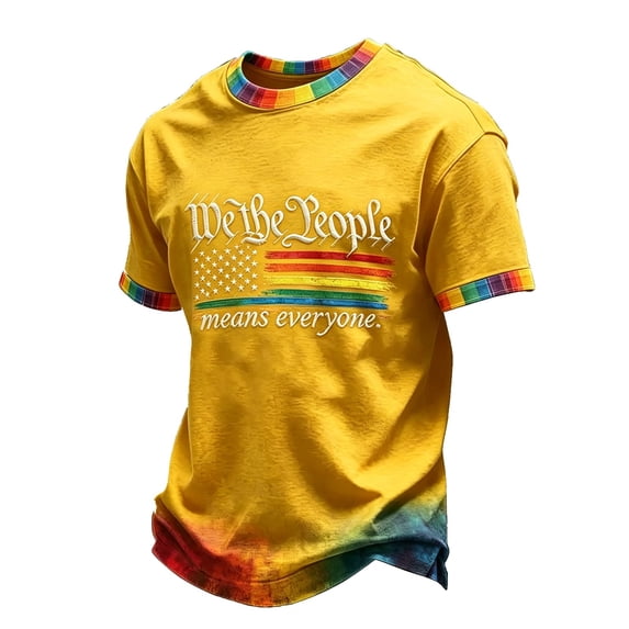 Mens We The People Means Everyone American Flag Rainbow Pride T-Shirt Short Sleeve Casual Graphic Top for All Occasions
