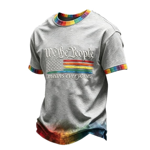 Mens We The People Means Everyone American Flag Rainbow Pride T-Shirt Short Sleeve Casual Graphic Top for All Occasions