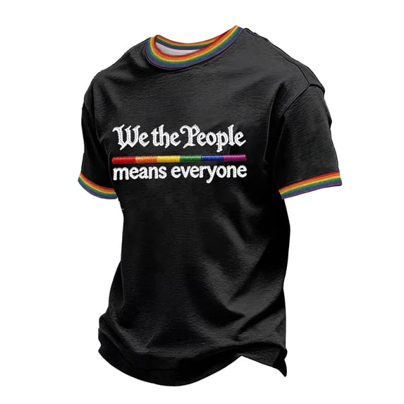 Mens We The People Means Everyone Simple Rainbow Stripe Pride Funny Tshirts Casual Short Sleeve Crew Neck Graphic Tees
