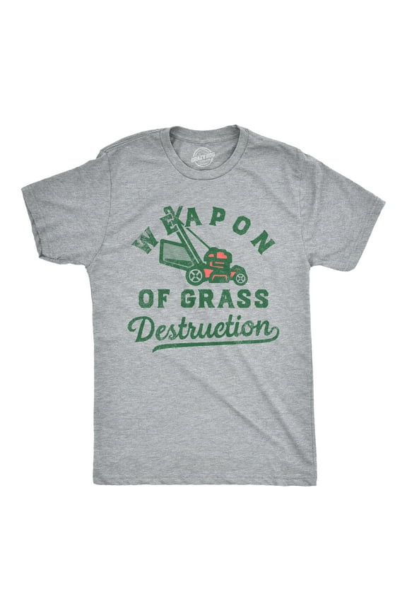 Mens Weapon Of Grass Destruction T Shirt Funny Lawn Mower Joke Tee for Guys Graphic Tees