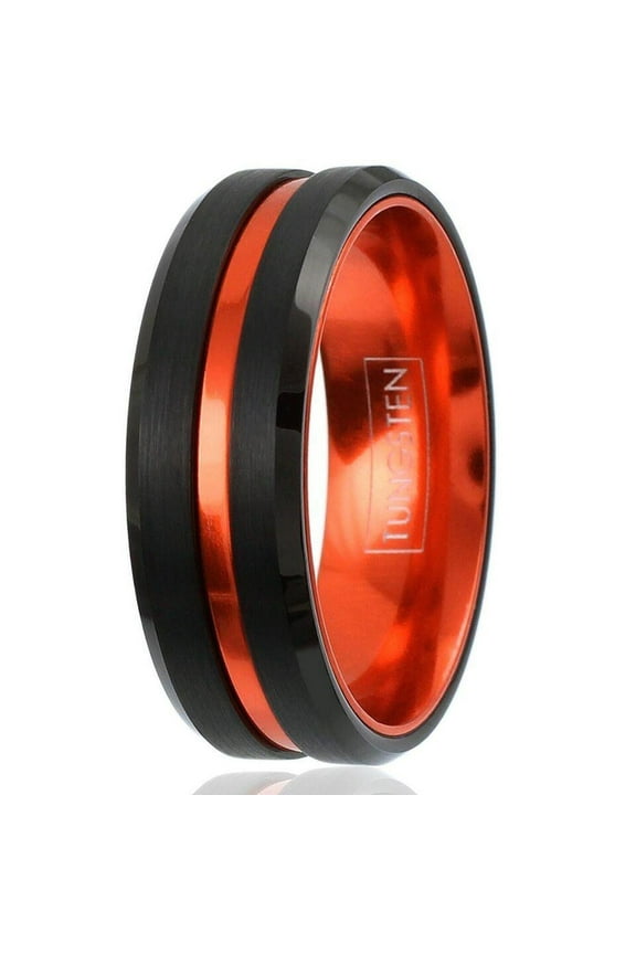 Mens Wedding Band Rings for Men | Wedding Rings for Women | Mens Black Thin Orange Line Rings