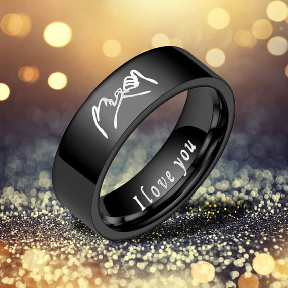 Mens Wedding Band in Titanium 8MM Black Plated Ring - Engraved I Love You,Black#11