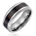 thumbnail image 1 of Mens Wedding Band in Titanium 8MM Promise Engagement Ring with Black Wood Inlay and Beveled Edges, 1 of 4