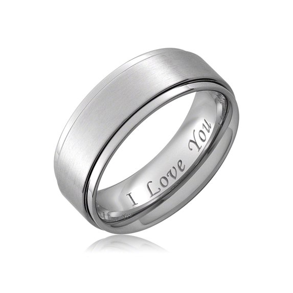 Mens Wedding Band in Titanium 8MM Ring - Engraved I Love You