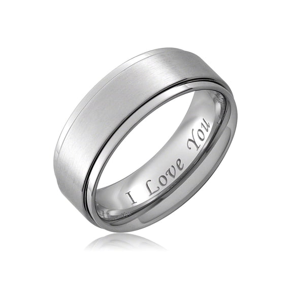 Mens Wedding Band in Titanium 8MM Ring - Engraved I Love You