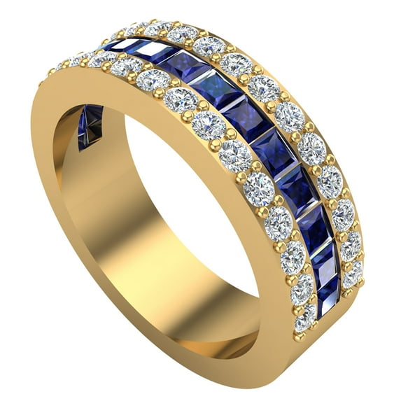 Mens Wedding Rings Blue Sapphire Gemstones Rings 14K Gold Diamond Ring 2.97 Carat TW
