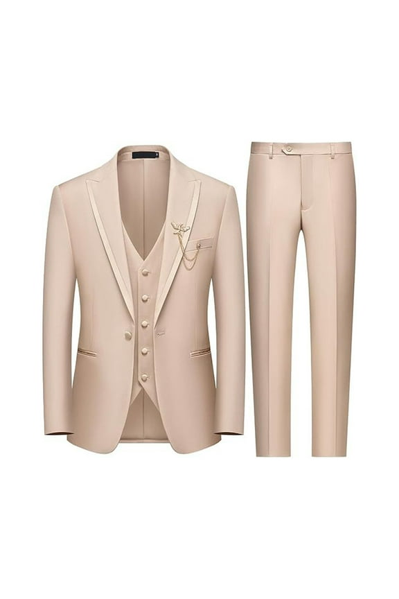 Mens Wedding Suit Three Piece Long Sleeve Coat And Vest And Trousers Three Piece Solid Color Plus Size Design Pocket Festive Party Wear