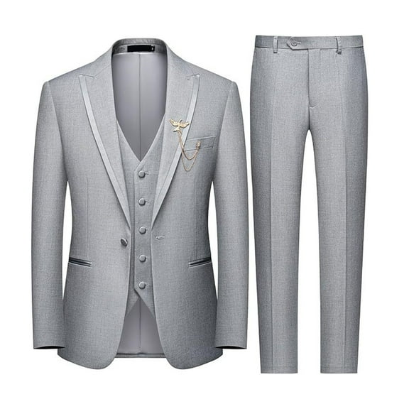 Mens Wedding Suit Three Piece Long Sleeve Coat And Vest And Trousers Three Piece Solid Color Plus Size Design Pocket Festive Party Wear