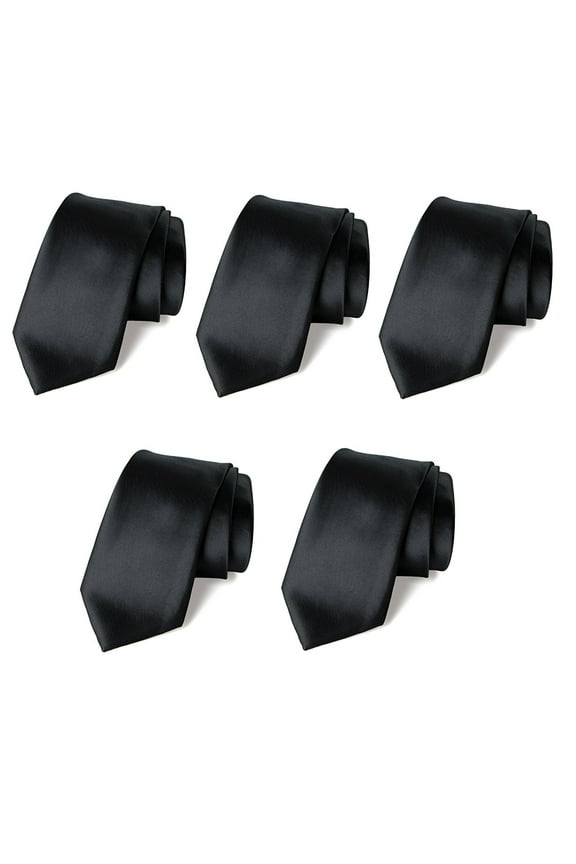 Mens Wedding Tie 5 PK Solid Color Business Ties 3.5" Satin Finish