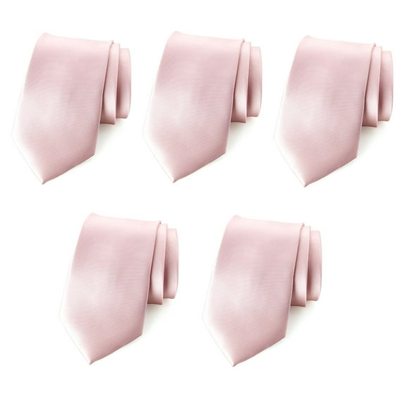 Mens Wedding Tie 5 PK Solid Color Business Ties 3.5" Satin Finish