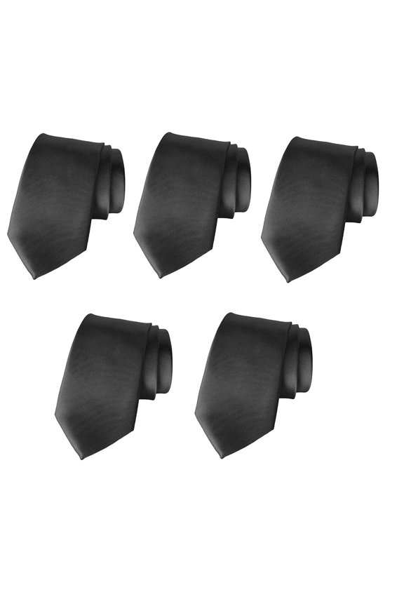 Mens Wedding Tie 5 PK Solid Color Business Ties 3.5" Satin Finish