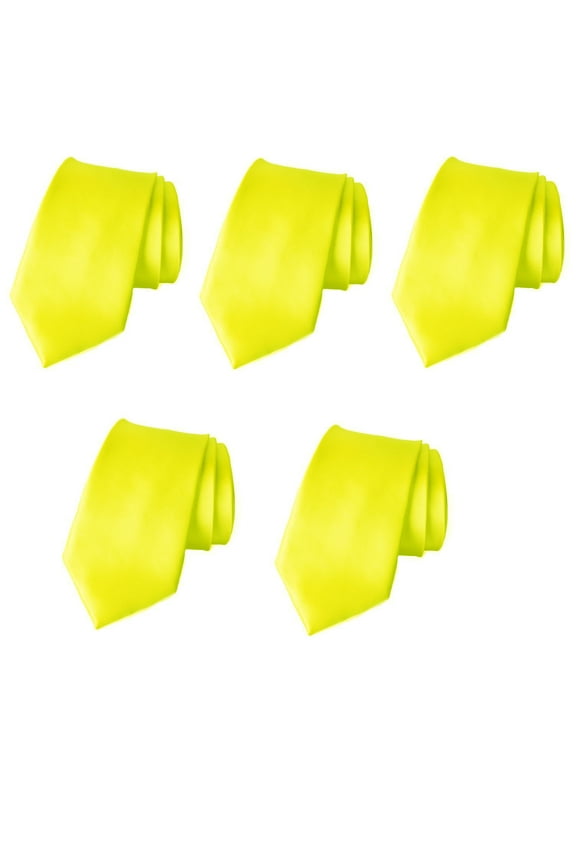 Mens Wedding Tie 5 PK Solid Color Business Ties 3.5" Satin Finish