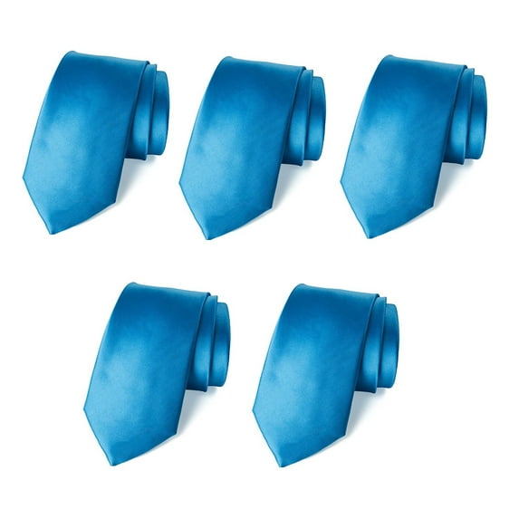 Mens Wedding Tie 5 PK Solid Color Business Ties 3.5" Satin Finish