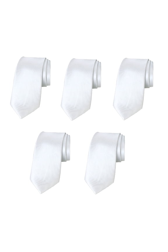 Mens Wedding Tie 5 PK Solid Color Business Ties 3.5" Satin Finish