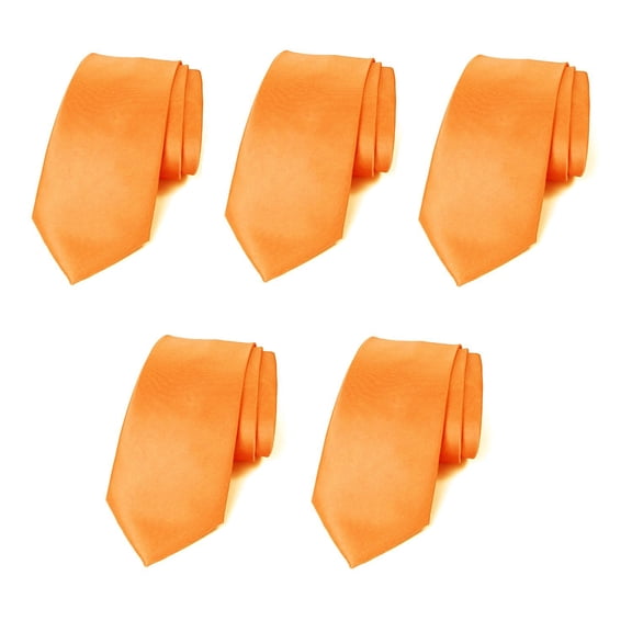 Mens Wedding Tie 5 PK Solid Color Business Ties 3.5" Satin Finish