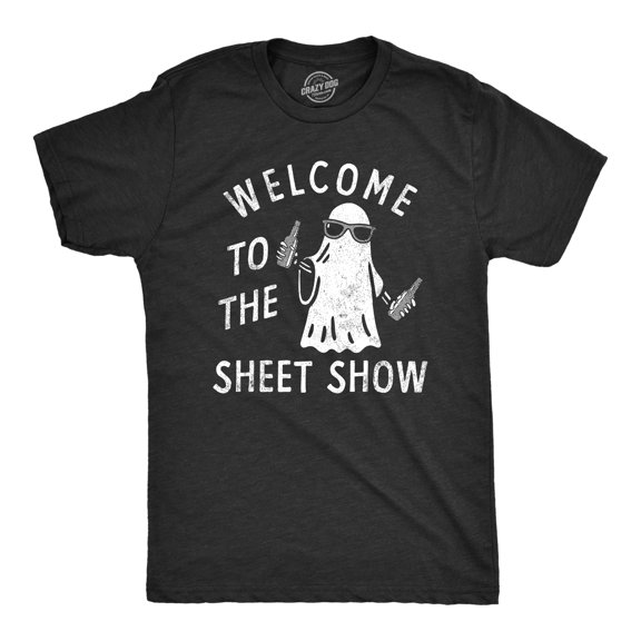 Mens Welcome to The Sheet Show T Shirt Funny Halloween Partying Bedsheet Ghost Tee for Guys Graphic Tees