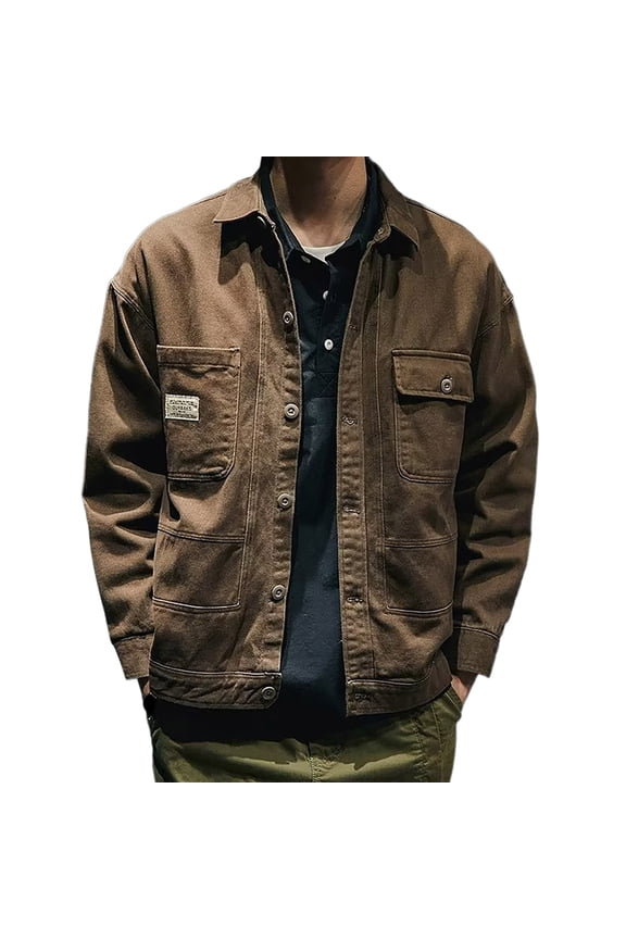 Mens Welding Jacket Casual Retro Slim Fit Button Down Pockets Puffer Jacket Men,Khaki,M