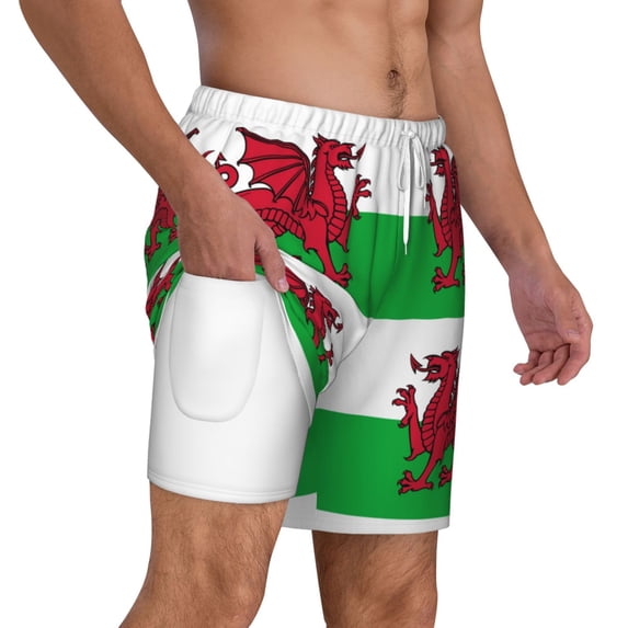 Mens Welsh Dragon Flag Swimming Trunks with Compression Liner Beach Quick Dry Swim Shorts