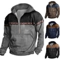 thumbnail image 1 of Mens Western Aztec Navajo Print Quarter Zip Hoodie Heavyweight Fleece Lined Muscle Fit Long Sleeve Pullover Sweatshirt Kangaroo Pocket Drawstring Hood Warm Fall Winter Streetwear Dark Blue M, 1 of 4