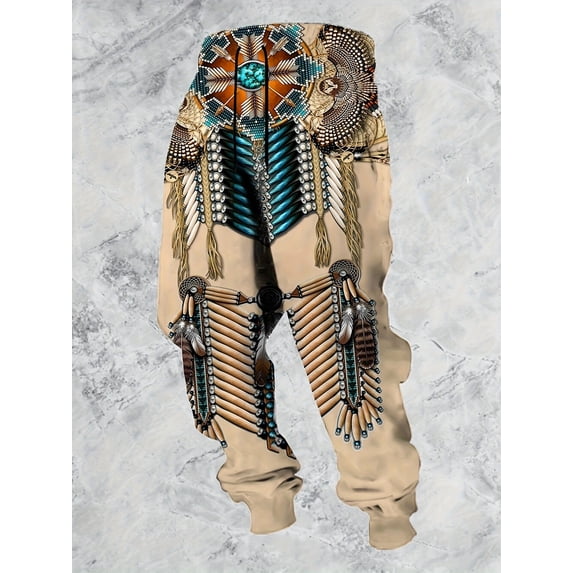 Mens Western Aztec Pants Vintage Drawstring Fall Sweatpants with Pocket Cool Graphic Baggy Jogger Pants Khaki 3XL