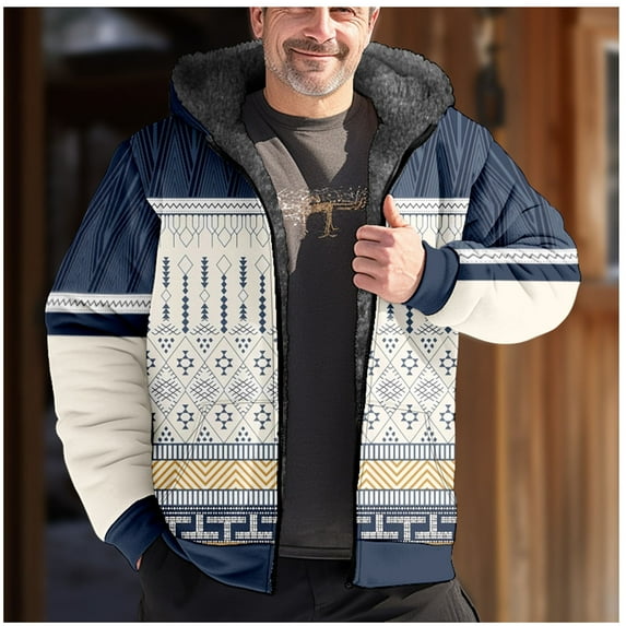 Mens Western Aztec Print Fleece Jacket,Men's Hooded Sweatshirt Tribal Aztec Printed Long Sleeve Pullover Sweatshirt Thicken Warm Vintage Graphic Hoodies Tops 2023
