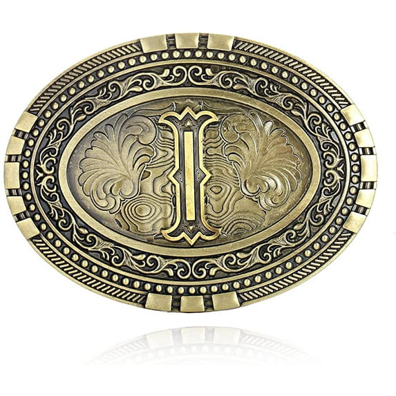 Mens Western Belt Buckle - Initial Cowboy Letter Oval Belt Buckles for Women