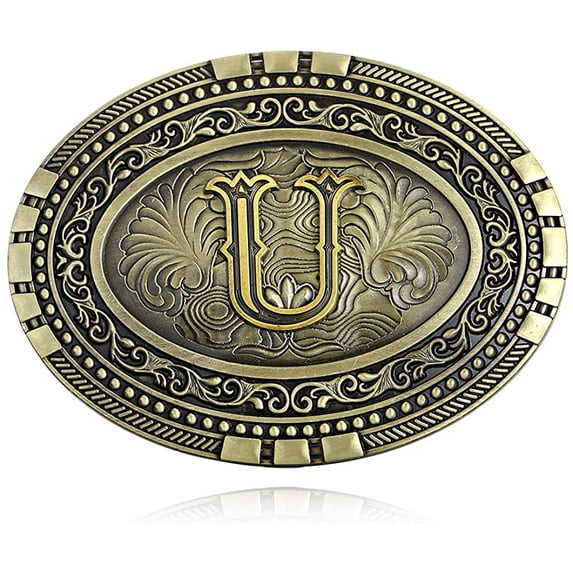 Mens Western Belt Buckle - Initial Cowboy Letter Oval Belt Buckles for Women