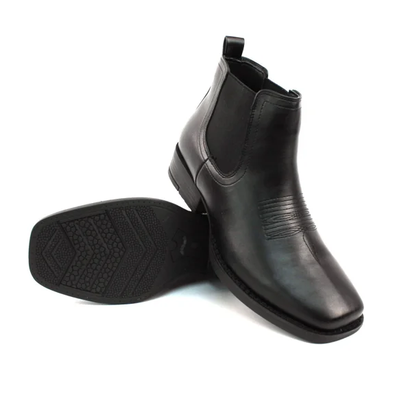 Mens Western Chelsea Cowboy Ankle Boots Square Toe Pull On Leather Block Heel (Black, US Footwear Size System, Adult, Men, Numeric, Medium, 11)