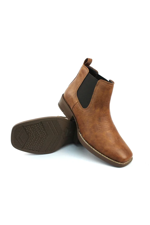 Mens Western Chelsea Cowboy Ankle Boots Square Toe Pull On Leather Block Heel (Brown, US Footwear Size System, Adult, Men, Numeric, Medium, 8)