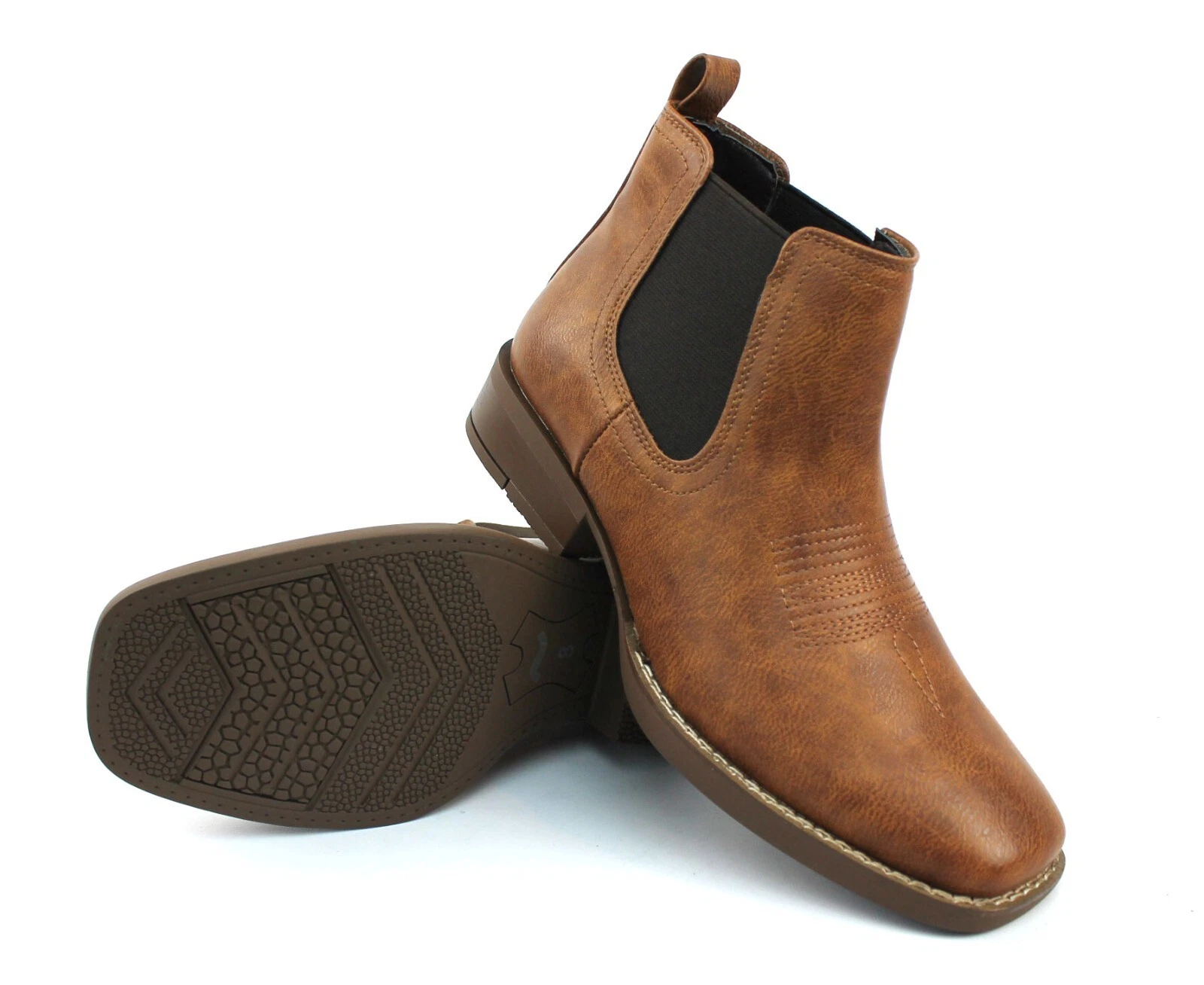 Mens Western Chelsea Cowboy Ankle Boots Square Toe Pull On 