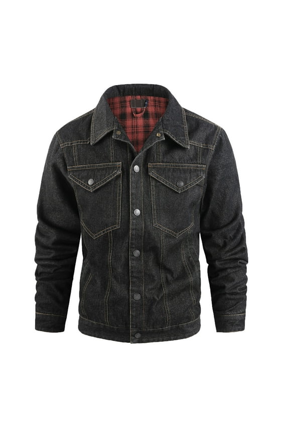 Mens Western Classic Jeans Jackets Vintage Flannel Lined Denim Jacket Slim Fit Heavy Duty Cargo Jacket Trucker Coat