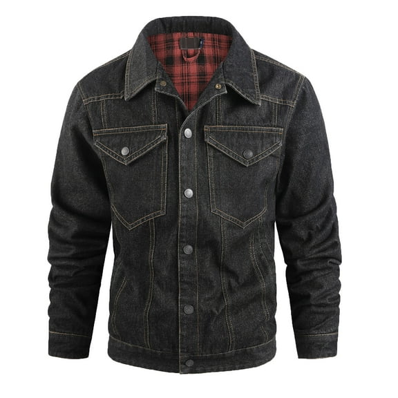 Mens Western Classic Jeans Jackets Vintage Flannel Lined Denim Jacket Slim Fit Heavy Duty Cargo Jacket Trucker Coat