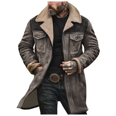 Men's Warm Winter Trench Wool Coat - Long Overcoat, Casual Fleece Blend, Button Front (Black, XS-2XL)