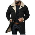 thumbnail image 1 of Mens Vintage Suede Jacket Plush Collar Coats Leather Winter Long Jackets Men Zip Up Motorcycle Jacket Coats Retro Patchwork Western, 1 of 6