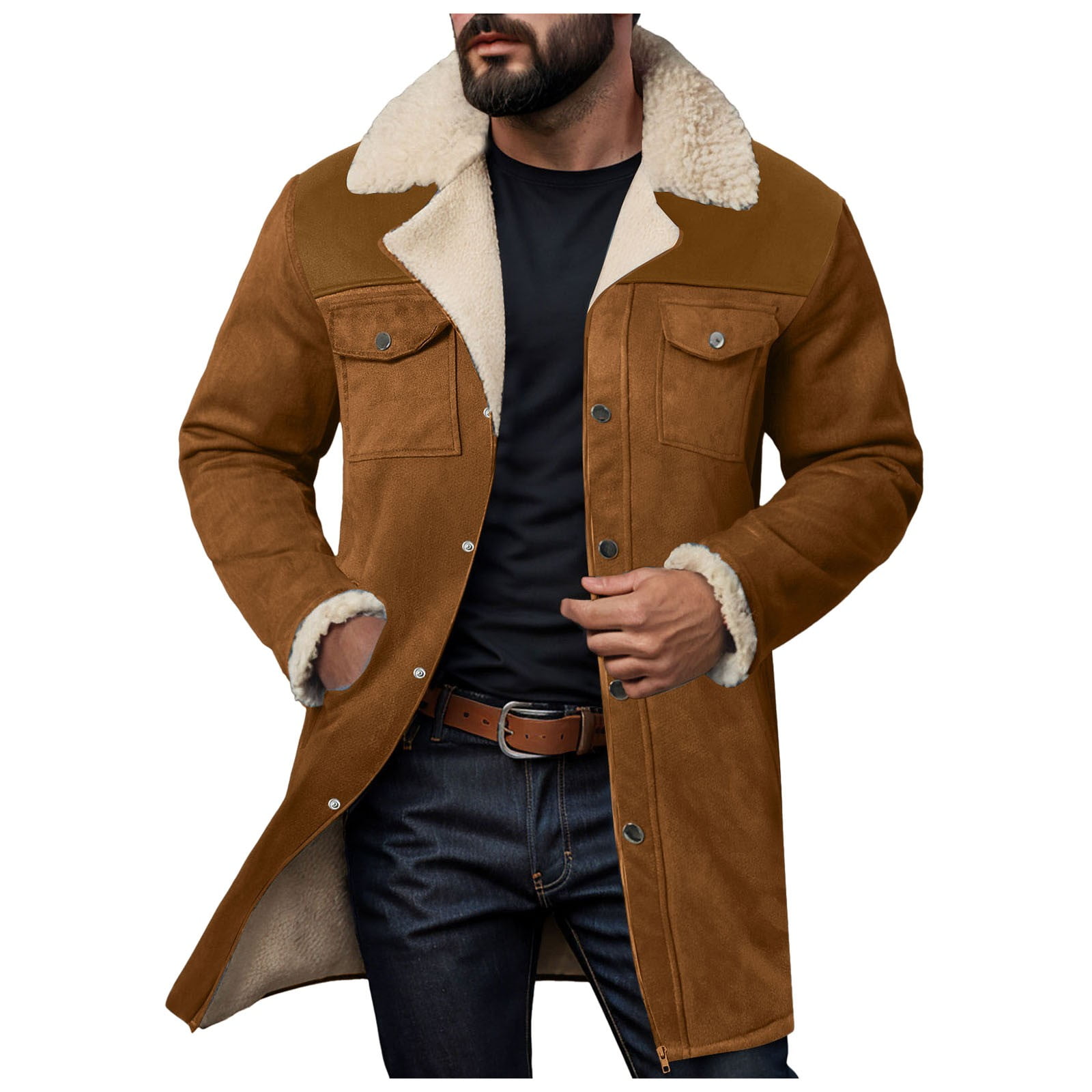 Suede Leather Jacket Mens Winter Coats Vintage Suede Patchwork