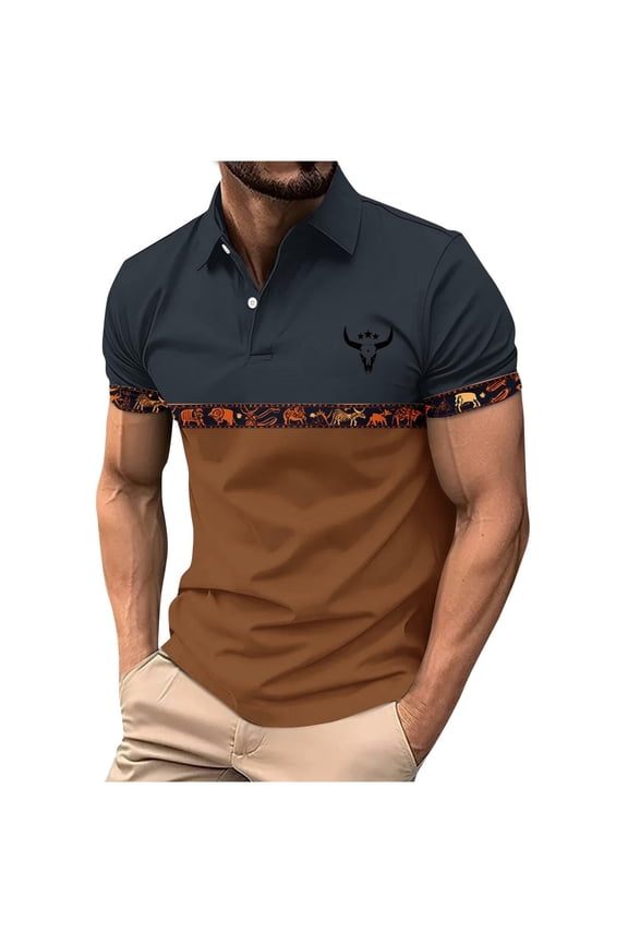 Mens Western Cowboy Print Short Sleeve Shirt Casual Button Down Collar Outdoor Riding Country Concert Rodeo Dress Up