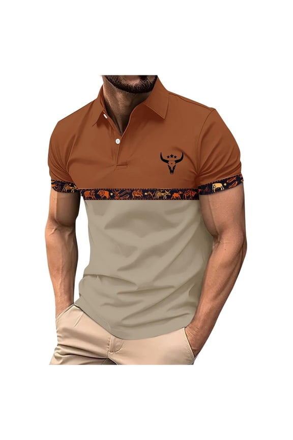 Mens Western Cowboy Print Short Sleeve Shirt Casual Button Down Collar Outdoor Riding Country Concert Rodeo Dress Up