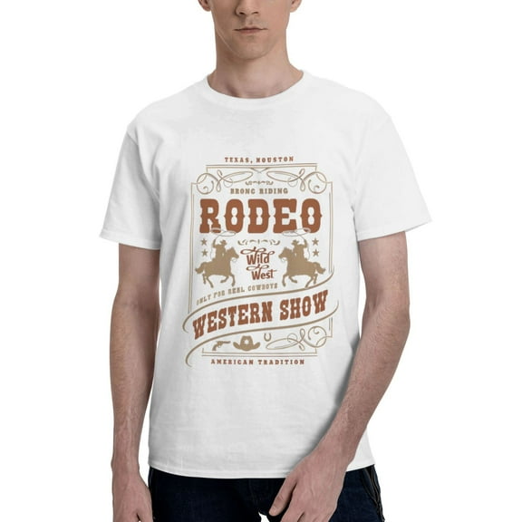 Mens Western Cowboy Retro T-Shirt Premium 100% Cotton Short Sleeve T Shirt Tee Crew Neck Casual Tee Shirt,White,S