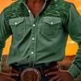 thumbnail image 1 of Mens Western Cowboy Shirt Button Down Long Sleeve Embroidered Casual Slim Fit Vintage Dress Shirts Green L, 1 of 5