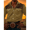 thumbnail image 1 of Mens Western Cowboy Shirt Button Down Long Sleeve Embroidered Casual Slim Fit Vintage Dress Shirts Yellow M, 1 of 5